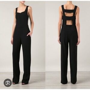 A.L.C.‎ Reed Jumpsuit Black Wide Leg Cutout Back Women Size 0 Crepe Front Zip